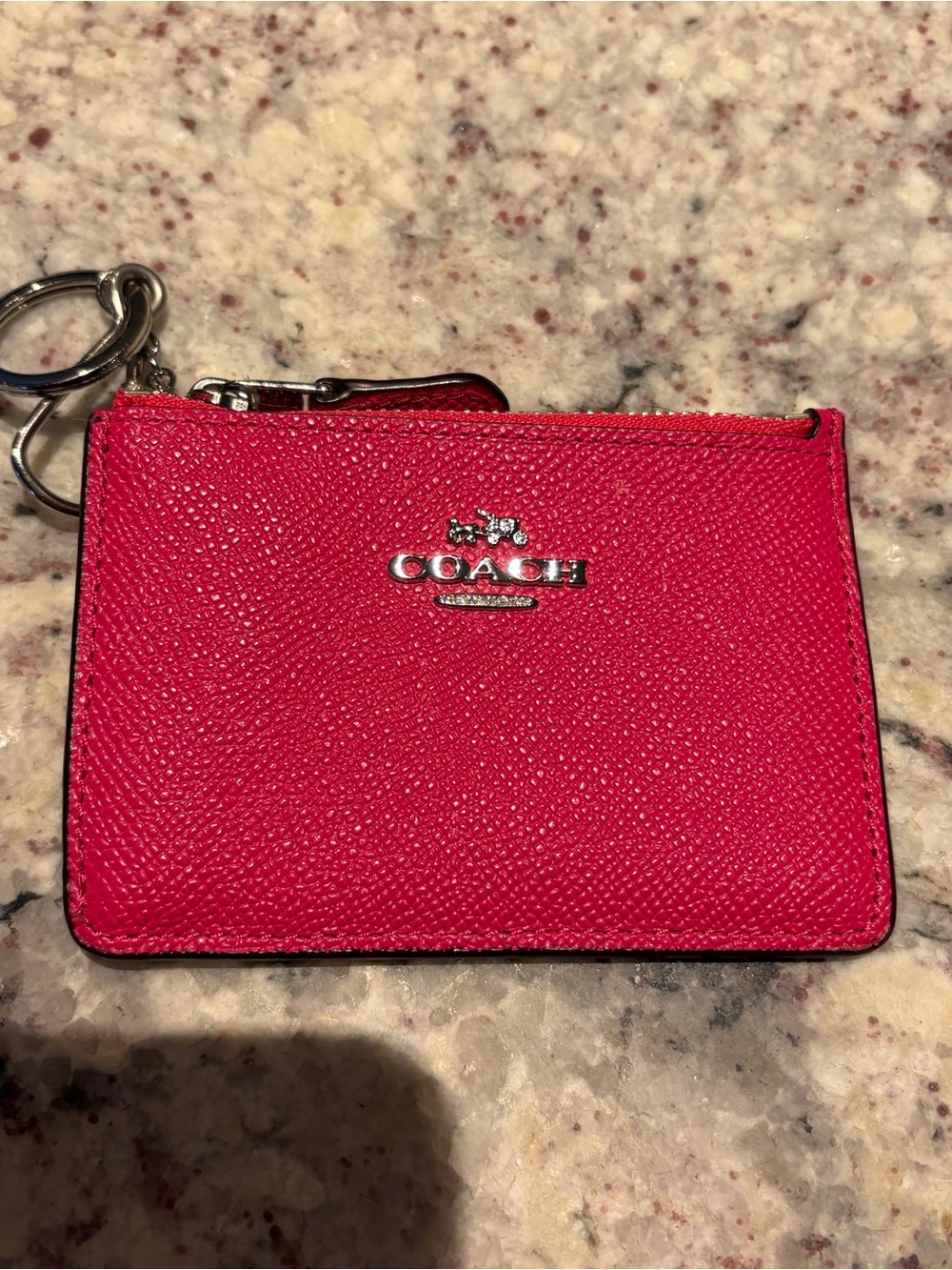 Coach Pink-Red Saffiano Leather Mini Pouch Key Ring